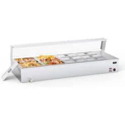 96QT Electric Commercial Food Warmer, 12x8QT Steam Table Stainless Steel Bain Marie Countertop W/Acrylic Shield Temperature Control & Lid For Buffet -Furniture GUEST 6cca7aa1 44a0 4239 beb5 61a3c33c45e7