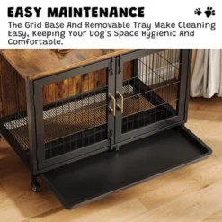 37.5 Inch Dog Kennel Furniture, Heavy Duty Dog Crate Furniture With Wheels, Grid Base, Removable Tray, Latches, Indoor Farmhouse Dog Cage -Furniture GUEST 6d6715f5 7b38 4b1f a16a 0b0d44c6a819