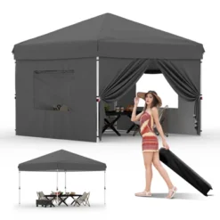 10x10 Pop Up Canopy With Removable 4 Sidewalls - Easy Up Camping Tent With One Button Push Setup For Deck, Garden, Sports, Beach, Party -Furniture GUEST 6d7e2427 56bf 4206 ac42 113b97fe63f1