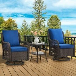 3 Piece Outdoor Patio Set, Wicker Rocking Bistro Set With 2 Swivel Chairs & Tempered Glass Top Table -Furniture GUEST 70373f5b e667 4204 ae40 f2e48c5003a2
