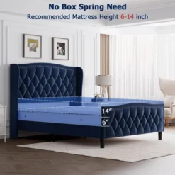 Bed Frame, Platform Bed With Velvet Upholstered Wingback Headboard - Wooden Slat Support, No Box Spring Needed, Easy Assembly -Furniture GUEST 70948540 14c8 466f aea4 11e5682fb6f7