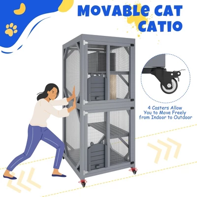 Outdoor Cat Enclosure - 4 Tiers On Wheels With Weatherproof Roof, Platforms, Resting Box, Scratch Post (68'' Window Catios) 8 Outdoor Cat Enclosure - 4 Tiers On Wheels With Weatherproof Roof, Platforms, Resting Box, Scratch Post (68'' Window Catios) - Image 6