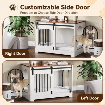 Dog Crate Furniture, 39.4" Dog Kennel For Dogs Up To 70 Lb, With Bed Mat, Heavy-Duty Dog Cage End Table, Three Doors Dog House, White/Brown 6 Dog Crate Furniture, 39.4" Dog Kennel For Dogs Up To 70 Lb, With Bed Mat, Heavy-Duty Dog Cage End Table, Three Doors Dog House, White/Brown - Image 4