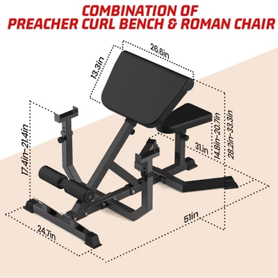 2-In-1 Roman Chair & Preacher Curl Bench Multi-Function Heavy-Duty Hyperextension Bench For Home With Adjustable Height For Arms, Ab, Back 7 2-In-1 Roman Chair & Preacher Curl Bench Multi-Function Heavy-Duty Hyperextension Bench For Home With Adjustable Height For Arms, Ab, Back - Image 5