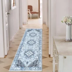 Vintage Oriental Distressed Runner Rug 2x6 Washable Runner Rug For Kitchen Stain Resistant