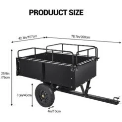 Heavy Duty Utility Trailer For ATV/UTV, 750lbs Capacity Garden Dump Cart With 17 Cu. Ft. Bed, Removable Sides, Pneumatic Tires, For Lawn Mower