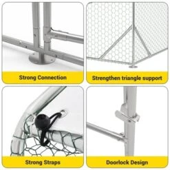 Chicken Coop, Chicken Run - Large Metal With Cover, Double Door, Walk-in Pen For Outdoor Farm Yard (6.6'L X 9.8'W X 6.6'H)