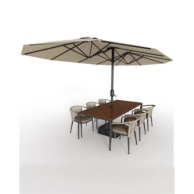 15FT Large Patio Umbrella With Lights, 36 Lights Double-Sided Patio Umbrella With Weighted Base For Poolside Garden Backyard 7 15FT Large Patio Umbrella With Lights, 36 Lights Double-Sided Patio Umbrella With Weighted Base For Poolside Garden Backyard - Image 5