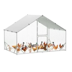 Chicken Coop, Chicken Run - Large Metal With Cover, Double Door, Walk-in Pen For Outdoor Farm Yard (6.6'L X 9.8'W X 6.6'H) -Furniture GUEST 72c71b18 9bd2 4cc0 9cf2 73603c36b72c
