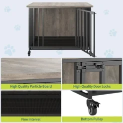 Heavy Duty Dog Crate Furniture With Wheels, 39'' Dog Kennel Furniture With Removable Tray, Wooden Pet Cage Indoor, Decorative Side End Table 11 Heavy Duty Dog Crate Furniture With Wheels, 39'' Dog Kennel Furniture With Removable Tray, Wooden Pet Cage Indoor, Decorative Side End Table -Furniture GUEST 7454dc7a 4b5e 49a7 ac98 f60c7e7fbd43