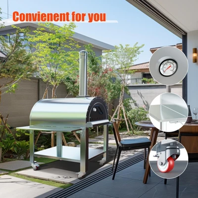 Dual Fuel Outdoor Pizza Oven - Stainless Steel Pizza Maker With Casters Insulation Multi Fuel Grill Portable Design 4 Dual Fuel Outdoor Pizza Oven - Stainless Steel Pizza Maker With Casters Insulation Multi Fuel Grill Portable Design - Image 2