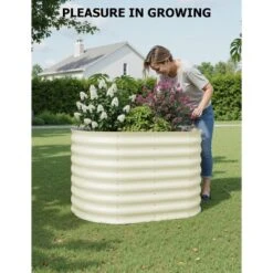 Galvanized Raised Garden Bed Outdoor, 24" Tall Metal Planter Box For Flowers Herbs Vegetables