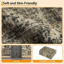 8x10 Rugs Washable Non-Slip - Vintage Floral Area Rug, Large Distressed Carpet, Soft Low Pile Machine Washable Rug (Green) -Furniture GUEST 74d80c22 cac7 4412 b19d 25f17f83ae96