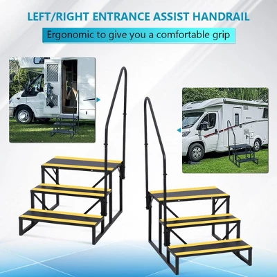 4/3 RV Step Stool With Handrail, Portable Pool Ladder With Non-Skid Tapes, Camper Steps For RV, Mobile Home Stairs Travel Trailers 4 4/3 RV Step Stool With Handrail, Portable Pool Ladder With Non-Skid Tapes, Camper Steps For RV, Mobile Home Stairs Travel Trailers - Image 2