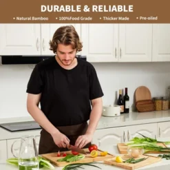 Cutting Board Set, 3-Piece Bamboo Kitchen Chopping Boards With Holder - Deep Juice Groove & Handles For Meat, Veggies, Fruit -Furniture GUEST 75459891 c8e5 45c7 9420 6595501d5e32