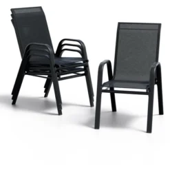 Stackable Dining Chairs Set Of 4, High-Back Patio Dining Chairs Set, Outdoor Chairs With Textilene Fabric & Metal Frame For Lawn Backyard Deck Garden