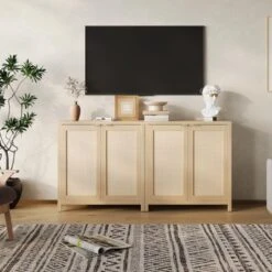 Farmhouse Buffet Cabinet With Rattan Doors - Storage Sideboard With Adjustable Shelves For Dining Room, Kitchen & Entryway -Furniture GUEST 77559ead ce71 43b7 8016 95fbfbd977cf