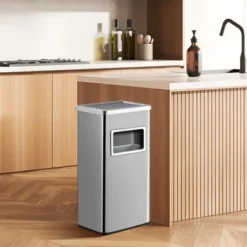 Commercial Indoor Outdoor Trash Can, Stainless Steel Square Garbage Can With Removable Inner Bucket And Ashtray -Furniture GUEST 7851f34d fcaf 4cda b33c deb0d6df3457