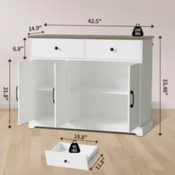 56" Large Sideboard Buffet Cabinet With Storage, Wooden Kitchen Storage Cabinet With Adjustable Shelf, Drawers & Barn Doors, Coffee Bar Buffet Table -Furniture GUEST 7865d270 0a8a 44bb 8b25 8ba4995a27d8