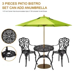 TROPOW 3 Piece Bistro Set, Outdoor Bistro Table And Chairs Set Of 2, Rust-Resistant Cast Aluminum All Weather Patio Outdoor Bistro Set With Umbrella -Furniture GUEST 7903e017 944b 43ad 9a08 595a811ff023