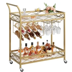 Gold Bar Carts With 2-Tiers Storage Shelves£¬Mobile Kitchen Seving Carts On Wheels -Furniture GUEST 79a590dd 229a 473b be16 10c9bd333b44