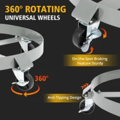 Drum Dolly Barrel Cart Set Of 2 - Heavy Duty 1000lb Capacity W/ Dual Brakes & Cross Braces, 55-Gallon Metal Roller For Garbage Can, Silver -Furniture GUEST 7a4301f3 b8c8 406a 8239 ad309e696581