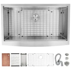 Farmhouse Kitchen Sink 33x22 Inch, Apron Front 304 Stainless Steel Drop-In Sinks, 16 Gauge Single Bowl Sink