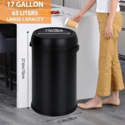 GAOMON 65L/17Gal Heavy Duty Brushed Stainless Steel Outdoor Trash Can, Large Kitchen Round Swing Top -Furniture GUEST 7ab7680e 5f73 4451 878a 107cf76447d1