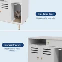 Cat Litter Box Enclosure With Storage Shelf, Hidden Litter Box Furniture With Metal Legs And Ventilated Panel, Indoor Cat House White -Furniture GUEST 7b07339b fede 4c16 af41 d1c8a464f8fe