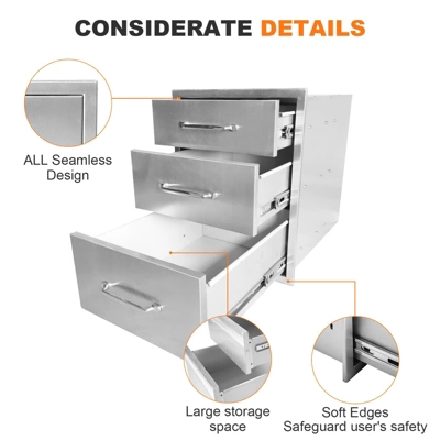 18W X 23H X 23D Inch Outdoor Kitchen Stainless Steel Double Access Drawers Combo For BBQ Island Or Grill Station 6 18W X 23H X 23D Inch Outdoor Kitchen Stainless Steel Double Access Drawers Combo For BBQ Island Or Grill Station - Image 4