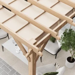 Pergola, Wooden Pergola - 10x10 FT Cedar Wood With Retractable Oxford Fabric Roof, Outdoor Patio Canopy Gazebo With Shade -Furniture GUEST 7c2e729d edd4 45a3 a170 4ef17a763d51