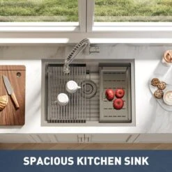 Undermount Kitchen Sink,Stainless Steel Kitchen- Single Bowl Sinks, Modern Top Mount 16 Gauge Workstation Sink-with Cutting Board For Bar