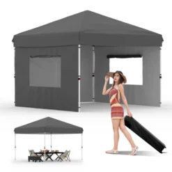 10x10 Pop Up Canopy With 3 Sidewalls - Easy Up Camping Tent With One Button Push Setup For Deck, Garden, Sports, Beach, Party -Furniture GUEST 7c980204 a26c 41cf a7e0 d6afd2cfef7f