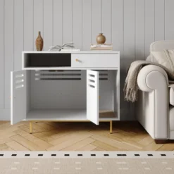 Cat Litter Box Enclosure With Storage Shelf, Hidden Litter Box Furniture With Metal Legs And Ventilated Panel, Indoor Cat House White -Furniture GUEST 7cb0f959 9b04 48f9 84c8 bfaf4625a401