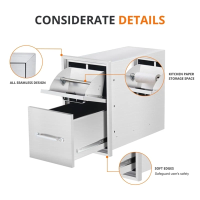 Outdoor Kitchen Drawers With Paper Towel Holder, Triple BBQ Access Drawers, Stainless Steel Flush Mount BBQ Island Drawers For Outdoor Kitchen 5 Outdoor Kitchen Drawers With Paper Towel Holder, Triple BBQ Access Drawers, Stainless Steel Flush Mount BBQ Island Drawers For Outdoor Kitchen - Image 3