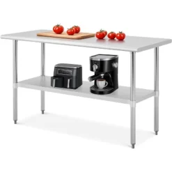 Stainless Steel Table For Prep & Work, 2-Tier Shelf Commercial Metal Worktable Adjustable Height & Leveling Feet, Extra Strength Kitchen Storage Rack -Furniture GUEST 7d99a51a 0cf0 4b76 af62 b732077cb6e8