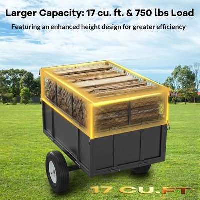 Heavy Duty 750 Lbs Capacity Mesh Steel Garden Cart 17 Cu Ft ATV Dump Trailer With Removable Sides, Pneumatic Tires, Yard Cart For Hauling Firewood 5 Heavy Duty 750 Lbs Capacity Mesh Steel Garden Cart 17 Cu Ft ATV Dump Trailer With Removable Sides, Pneumatic Tires, Yard Cart For Hauling Firewood - Image 3