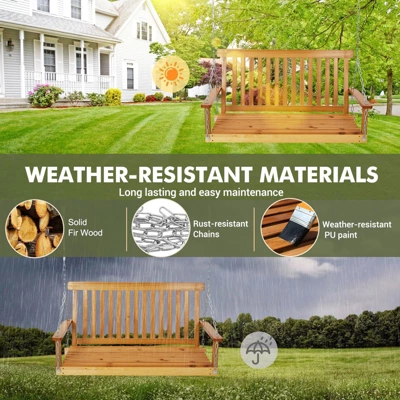 48in Heavy Duty Porch Swing - 440lb Capacity Outdoor Wooden Swing With Hanging Chains Ordinary Model, Rustic Natural Finish 5 48in Heavy Duty Porch Swing - 440lb Capacity Outdoor Wooden Swing With Hanging Chains Ordinary Model, Rustic Natural Finish - Image 3