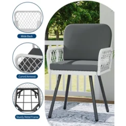 TROPOW Patio Dining Chairs With 5mm Rattan & Cushions, 2-Piece Outdoor Chairs Set, Stackable Wicker Chairs With Metal Frame For Garden