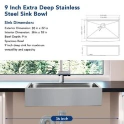Farmhouse Kitchen Sink 30x22 Inch, Apron Front 304 Stainless Steel Drop-In Sinks, 16 Gauge Single Bowl Sink With Ledge & Accessories -Furniture GUEST 7efb2bcf 1f14 4559 8dfe 105972c7dffe