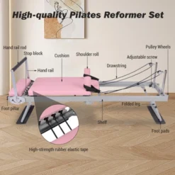 Pink Pilates Reformer Machine 77.5" Foldable Pilates Equipment For Home Gym Workout,Pink Adjustability Pilates Workout Equipment With Resistance Ropes -Furniture GUEST 7f9f2716 3dba 4339 b441 40b49524ab9f