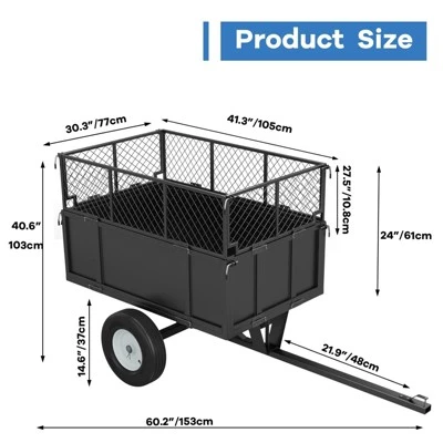 Heavy Duty 750 Lbs Capacity Mesh Steel Garden Cart 17 Cu Ft ATV Dump Trailer With Removable Sides, Pneumatic Tires, Yard Cart For Hauling Firewood 3 Heavy Duty 750 Lbs Capacity Mesh Steel Garden Cart 17 Cu Ft ATV Dump Trailer With Removable Sides, Pneumatic Tires, Yard Cart For Hauling Firewood