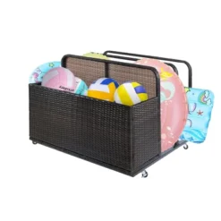 Poolside Float Storage Organizer, Outdoor Rattan Caddy With Wheels & Basket Organizer -Furniture GUEST 817550c3 f638 4e74 8a88 7c1a2b8455c6