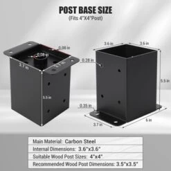 Post Base, Post Bracket - 4 PCS Heavy Duty Metal 4x4 With Partition, Powder-Coated Anchor For Deck, Pavilion, Railing Support