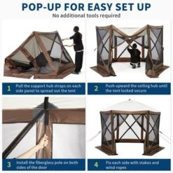 6-Sided Pop Up Gazebo Tent, Waterproof UV Protection Screen Canopy, Portable Instant Shelter With Carry Bag & Stakes -Furniture GUEST 81e5104c 810f 4867 bb7a 8c0d06212a26