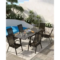 Stackable Dining Chairs Set Of 4, High-Back Patio Dining Chairs Set, Outdoor Chairs With Textilene Fabric & Metal Frame For Lawn Backyard Deck Garden -Furniture GUEST 821290c6 dacf 49a3 91c6 bbf5122cc66a
