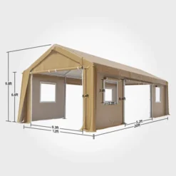 Portable Garage, Carport Canopy - 12x20 FT Heavy Duty Waterproof Shelter With 6 Doors, All-Season For Trucks, Boats & Storage (Earth Yellow) -Furniture GUEST 823da822 1bbe 4547 ba2a 7fe4351f8d5c