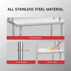 Stainless Steel Table With Overshelves, 48" X 24" Commercial Work Table With Shelf, Metal Kitchen Prep Table & Shelving Combo -Furniture GUEST 8282ceed fa87 43ca b27e 3586369dd0ad