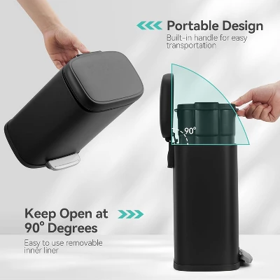 1.3 Gallon Waterproof Bathroom Trash Can With Soft Close Lid & Removable Inner Bucket, 5 Liter Stainless Steel Garbage Can, Compact Waste Constainer 6 1.3 Gallon Waterproof Bathroom Trash Can With Soft Close Lid & Removable Inner Bucket, 5 Liter Stainless Steel Garbage Can, Compact Waste Constainer - Image 4