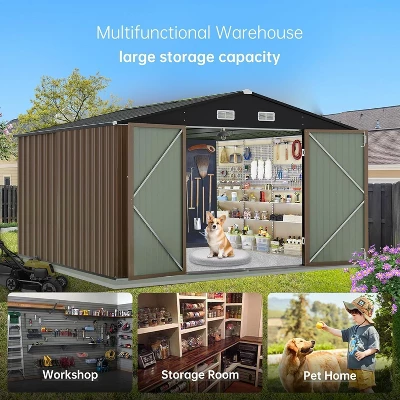 Storage Shed Outdoor With Floor Frame,Waterproof Metal Garden Sheds With Lockable Door Design And Sloping Roof,Outdoor Shed For Garden Backyard 7 Storage Shed Outdoor With Floor Frame,Waterproof Metal Garden Sheds With Lockable Door Design And Sloping Roof,Outdoor Shed For Garden Backyard - Image 5